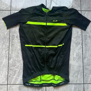 Oakley Men's Cycling Jersey Black/Neon Green Rear Pockets Race Fit 100% Poly XL